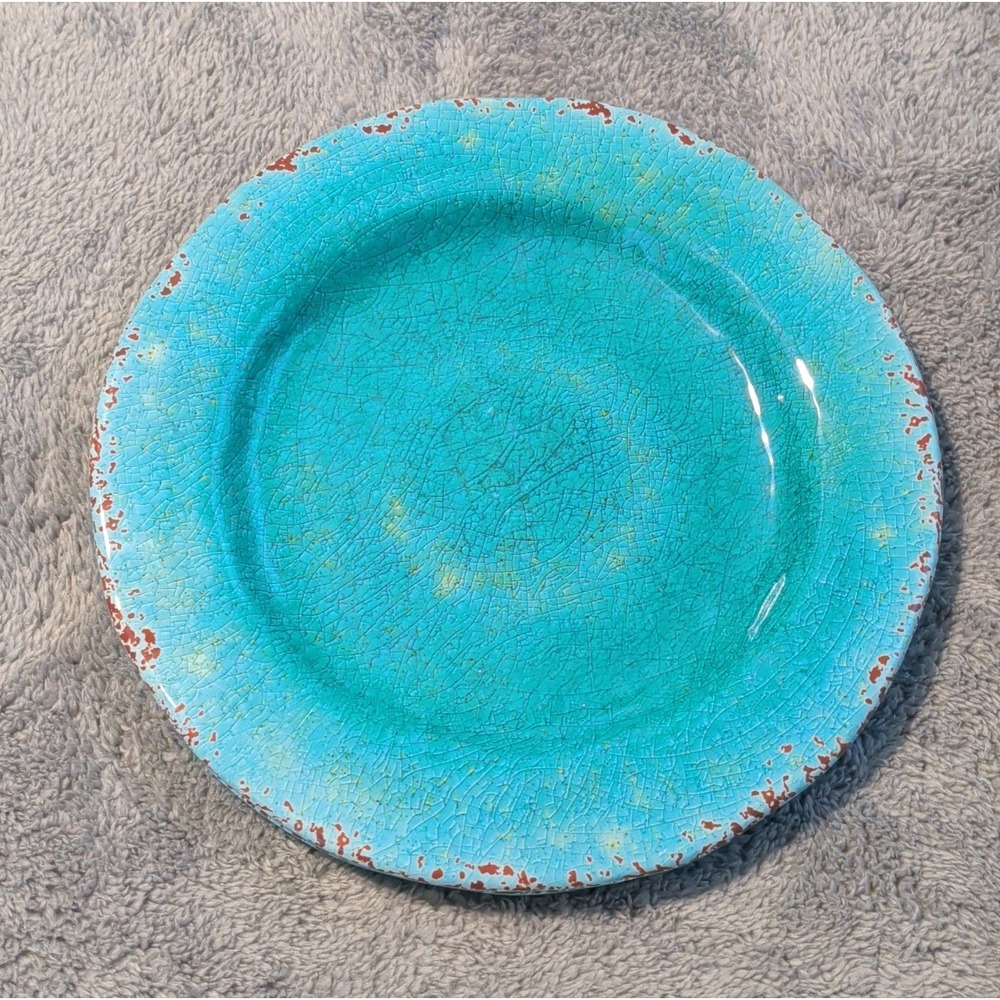 Pier 1 Carmelo Turquoise Dinner Plates 11" Melamine Crackle Set of 4 LN
